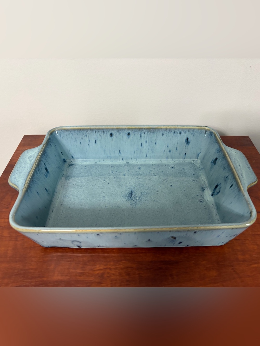 Ceramic Rectangular Baking Dish in Speckled Light Blue